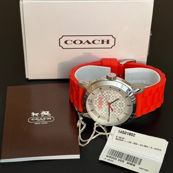 COACH Maddy Silicone Strap Signature Watch - Orange, Silver Stainless Case - Picture 1 of 11